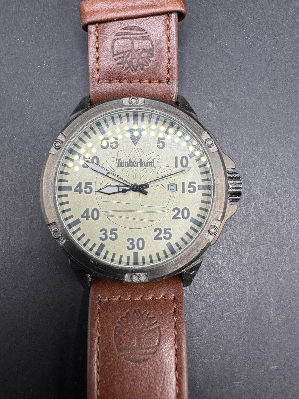 Timberland Men's Analog Watch Date Just W/ Brown Leather Band GB9002802 Working